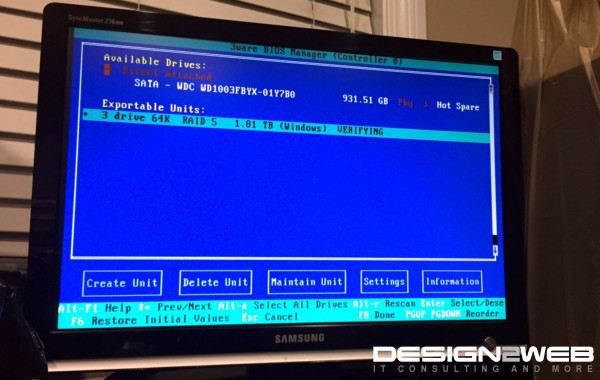 3ware 9750-4i RAID 5 Verification Screen