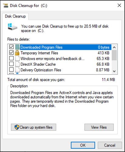 Screenshot of Disk Cleanup. Cleaning up your hard disk can help speed up your computer.