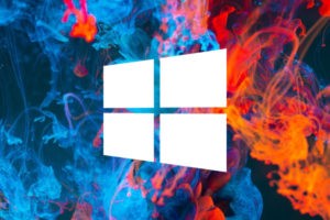 Windows 11 logo on abstract smoke background