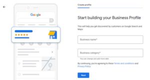 Google My Business business profile creation page