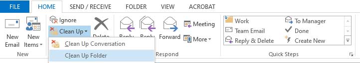 Clean up folder tool in Microsoft Outlook