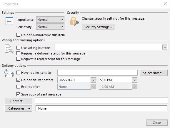 Do not deliver before option in Delay Delivery feature in Microsoft Outlook