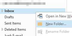 Creating a new folder in Microsoft Outlook