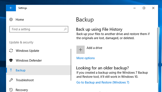 Microsoft Windows File History back up tool
