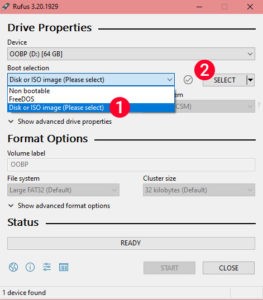Select Disk or ISO image in Rufus