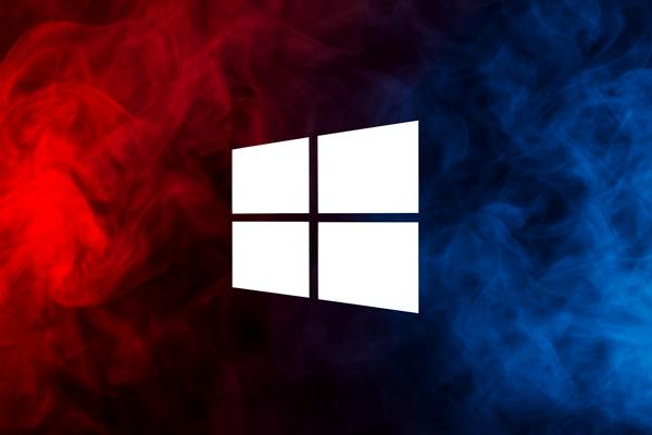 Windows logo against red and blue smoke