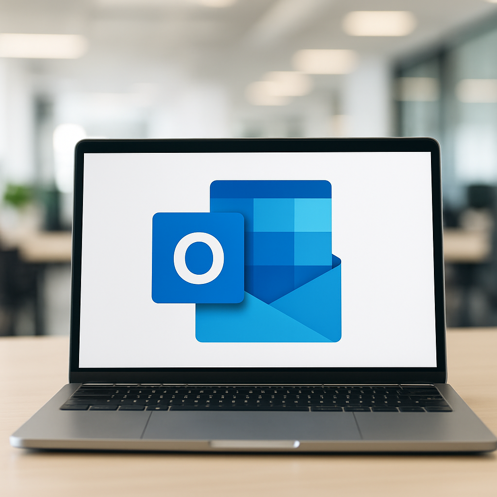 Microsoft Outlook logo on laptop